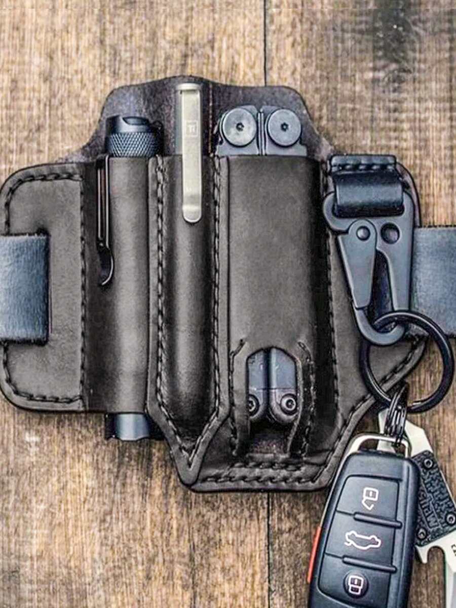 1pc PU Leather Tool Bag, Multitool Sheath, Outdoor Multitool Kits,  Portable Storage For Outdoor Camping & Hunting, Secure And Convenient Tool Holder, Accessories Storage Bag, Waist Bag For Work And Daily Use, Gifts For Men - Black - View 1