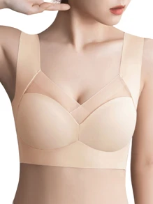 5 piezas/Conjunto de sujetador de belleza sin costuras para mujer, diseño de una sola pieza, acolchado y sin aro, delgado y amigable con la piel, sin sensación de restricción, sujetador para dormir, lencería