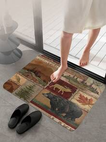 1個田園小木屋浴室地墊,熊麋鹿野生動物小木屋湖山林楓葉釣魚鄉村風格廚房,可機洗,淋浴墊,客廳臥室入口門墊,房間裝飾、浴室配件 - 彩色 - 查看 3