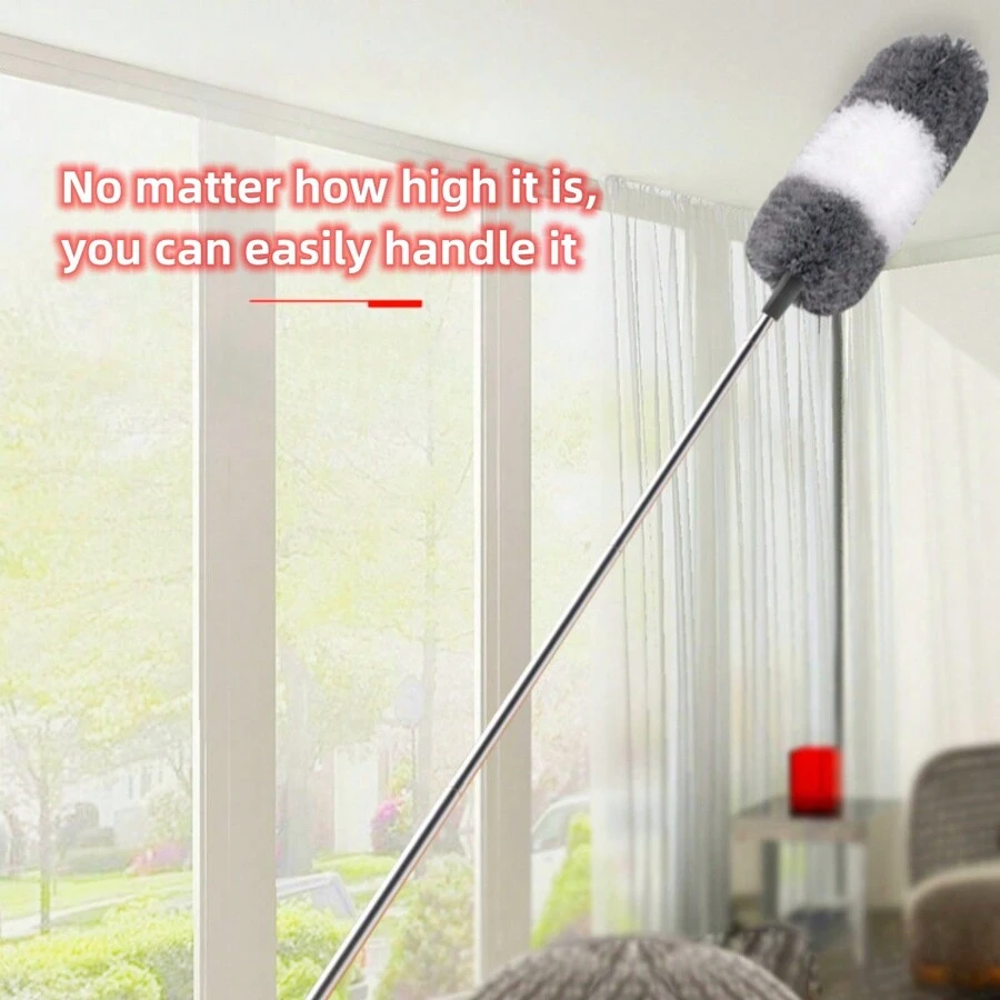 1pc Home Dusting Brush For Cleaning Ceilings, Featuring Static Electricity Adsorption & Adjustable Length - Grey - View 1