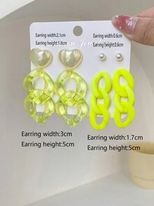 1set 4pairs Popular European & American Style Transparent Inlay Dangle Earrings And Small Pearl Stud Earrings Set - Multicolor - View 2