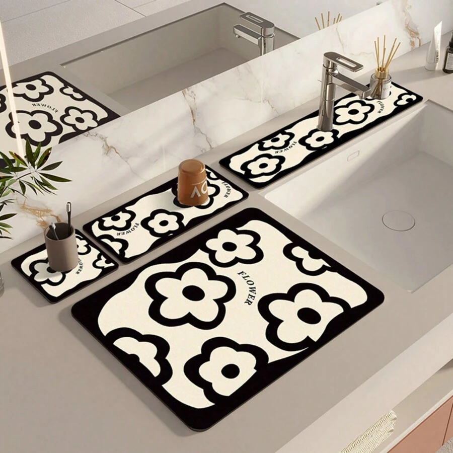 5pcs/1pc Nordic Style Bathroom Sink Faucet Water Absorption Mat, Desktop Heat Insulation Pad, Anti-Dirty Non-Slip Kitchen Drain Mat