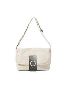 1pc Large Capacity, Wear-Resistant & Scratch-Proof Beige Canvas Bag With Adjustable Strap & Simple Design, Suitable For Boys' Commuting & Daily Use In Autumn And Winter - Beige - View 9