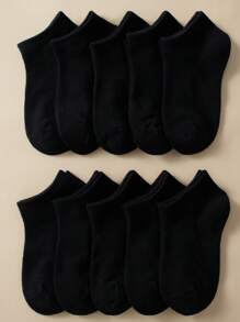 20 Pairs Children's Black Classic Casual Sports Socks, Comfortable, Breathable And Suitable For Daily And Back To School Outfits - Black - View 2