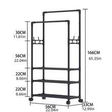1件3層便攜式鋼管衣架56cm*33cm*166cm鋼管&pp材料衣架,適用於臥室和房間存儲衣服、夾克、鞋子、拖鞋,節省空間且易於安裝