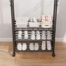 1件3層便攜式鋼管衣架56cm*33cm*166cm鋼管&pp材料衣架,適用於臥室和房間存儲衣服、夾克、鞋子、拖鞋,節省空間且易於安裝