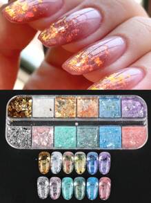 12 色 Opal Aurora 指甲亮粉 1 盒全息彩虹色摩擦粉颜料片 DIY 美甲装饰 - 彩色 - 查看 1