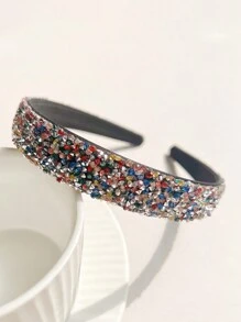 1 件简约水钻装饰宽头带，用途广泛，适用于洗脸、日常使用、发带、发箍 - 彩色 - 查看 1