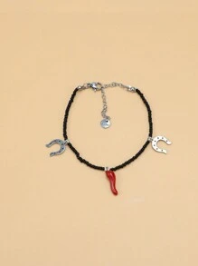 1 Miếng Đen Cơm Hạt Vòng tay Với Hợp kim Móng ngựa & Thép không gỉ Lobster Clasp & Ớt Cái đuôi Chuỗi Đối với phụ nữ , Ngày lễ Du lịch - màu đen - Xem 2