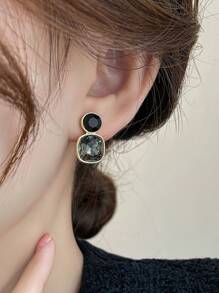 Andkiss 1pair Square Shaped Cubic Zirconia Stud Earrings - Multicolor - View 3