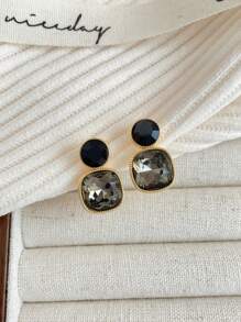 Andkiss 1pair Square Shaped Cubic Zirconia Stud Earrings - Multicolor - View 2