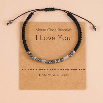 1 pezzo Braccialetto con perline in onice e acciaio inossidabile con codice Morse "Ti Amo", braccialetto intrecciato a mano, regalo per coppia, adatto per uso quotidiano, unisex