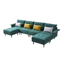 U-Shaped Sectional Sofa with 2 Removeable Ottoman and 4 Pillows - Green - View 2