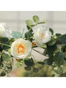 2 件,單一 5.9 英尺人造桉樹花環,帶有假玫瑰藤種子、桉樹葉、綠色花環、婚禮餐桌背景、派對中心裝飾