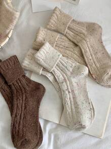 3pairs Women's Thick Warm Wool Vintage Style Mid-calf Socks For Autumn And Winter