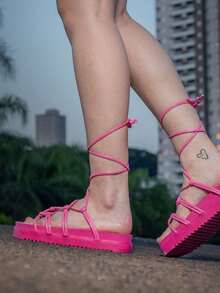Women Flat Sandals - 粉色 - 查看 4