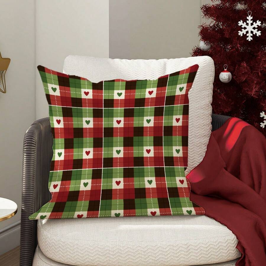 1入組格紋心形紅綠黑白聖誕節抱枕套,現代時尚聖誕節抱枕套,絲絨45×45cm/18"×46"裝飾靠墊套,適用於聖誕節派對禮物客廳/臥室/沙發/床上裝飾
