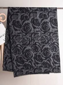 1條女裝加大碼玫瑰印花流蘇修邊仿開司米保暖簡約時尚圍巾披肩,適合日常使用 - 彩色 - 查看 2