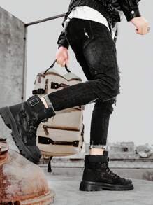 Nam Chóp giầy tròn Làm việc Giày ống Với Dày Đế , Ngoài trời Giày ống Ankle Với High Top , Mùa Đông - màu đen - Xem 2