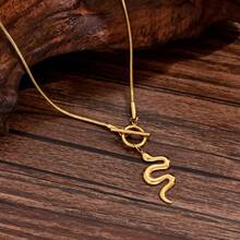 1只復古並個性化的蛇獸星座設計不鏽鋼吊墜鎖骨鏈,非常適合女性節日穿著