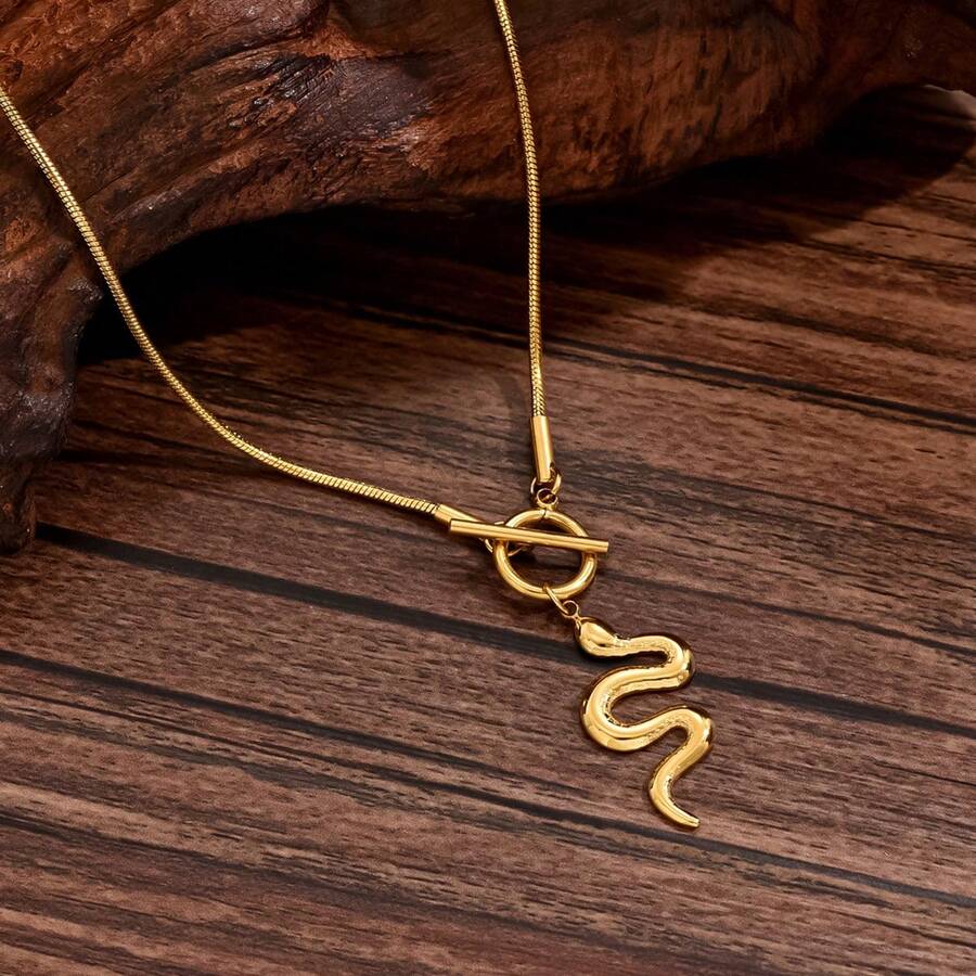 1只復古並個性化的蛇獸星座設計不鏽鋼吊墜鎖骨鏈,非常適合女性節日穿著