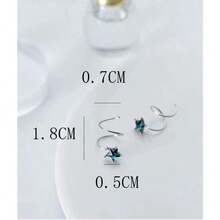 925 Sterling Silver And Fashionable Earrings, Wave Spring Design With Star-Shaped Blue Diamond Inlay - Silver - View 7