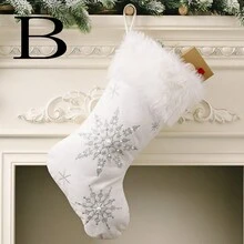 1pc White Large Plush Pearl Snowflake Pattern Christmas Stocking, Creative New Gift Socks - White - View 3