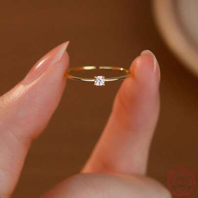 1 st. Enkel Och Snygg S925 Silver Guldpläterad Öppna Ring Med Kubik Zirkonium Sten För Kvinnors Dagligt slitage