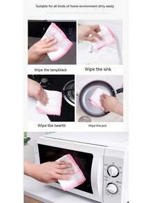 10pcs Extra Large Thick & Absorbent Dish Cleaning Cloth For Kitchen, Easy To Clean & Oil Resistant - Red and White - View 8