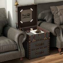 COZAYH Vintage Storage Chest With Buckle Hinged Top, Linen Accent End Side Table For Living Room, Office, Bedroom, Rectangle, Grey - Xám - Xem 9