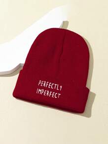 1 件男女通用秋冬弹力针织帽，时尚街头嘻哈风格“PERFECTLY IMPERFECT”刺绣保暖无檐小便帽 - 黑色 - 查看 4
