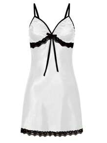 性感透視內衣帶蕾絲鑲邊貼身吊帶背心和睡裙 - 白色 - 查看 2