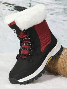 Giày bốt thể thao ngoài trời cho nữ, giày bốt đi tuyết ấm áp lót nhiệt buộc dây, giày bốt mùa đông cao đến giữa bắp chân - Màu Đỏ Sâu - Xem 5