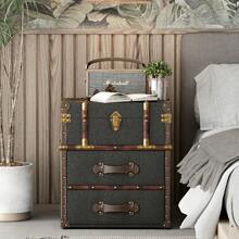 COZAYH Vintage Storage Chest With Buckle Hinged Top, Linen Accent End Side Table For Living Room, Office, Bedroom, Rectangle, Grey - Xám - Xem 6