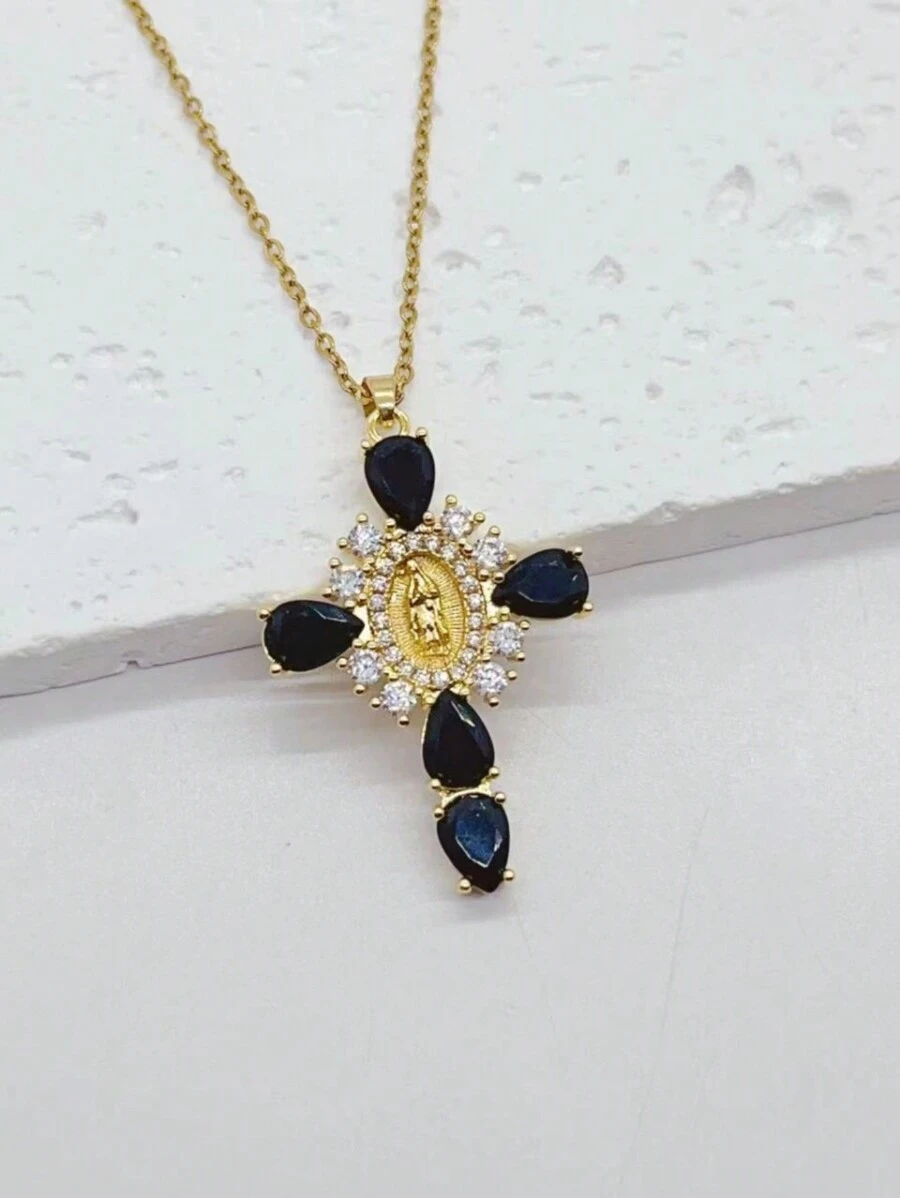 1 件女士水晶和圣母玛利亚吊坠项链