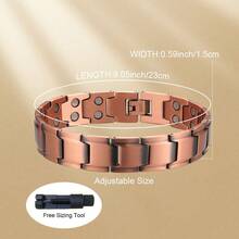 1pc Pure Copper Adjustable Link Bracelet With Double Row Magnets, Retro Style Jewelry Gift For Men - Bronze - View 2