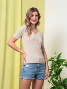 Women Knit Tops - Màu be - Xem 5