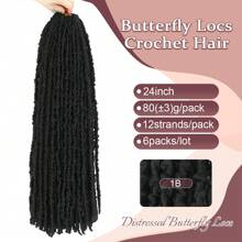 24 inch 6 Packs Butterfly Locs Crochet Hair Pre Looped Distressed Faux Locs Crochet Hair