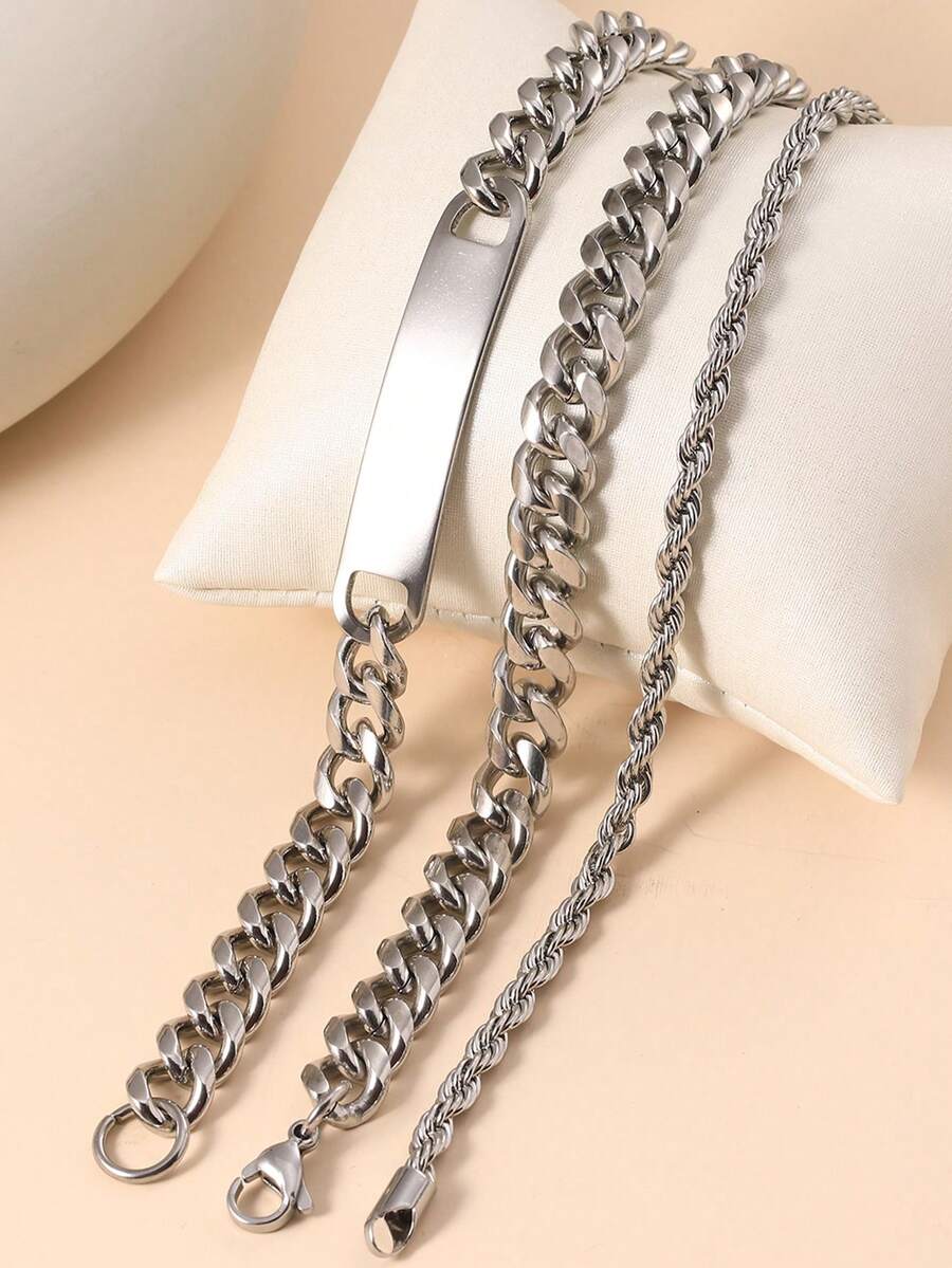 3pcs Fashionable & Personalized Simple Men's Stainless Steel Bracelet, Versatile Accessory - Yellow Gold - View 1