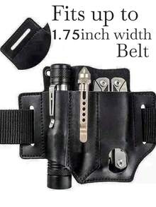 1pc PU Leather Tool Bag, Multitool Sheath, Outdoor Multitool Kits,  Portable Storage For Outdoor Camping & Hunting, Secure And Convenient Tool Holder, Accessories Storage Bag, Waist Bag For Work And Daily Use, Gifts For Men - Black - View 2