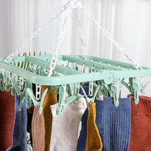 1pc Blue Plastic Sock Hanger With 32 Clips, Large Capacity - Blue - View 2