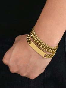 3pcs Fashionable & Personalized Simple Men's Stainless Steel Bracelet, Versatile Accessory - Yellow Gold - View 9