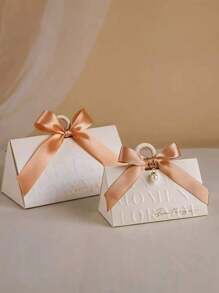 5 piezas/set Caja de regalo triangular con prismas y letras inglesas de estilo europeo para dulces (viene con cinta y accesorio de perlas para bricolaje) Bolsas de regalo para fiesta de bodas - Caja de dulces de boda de pilar triangular - Ver 5