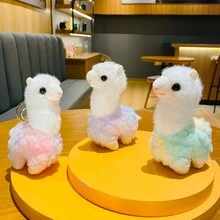 1粉色毛绒羊驼钥匙扣创意可爱彩色羊驼公仔卡通潮流汽车钥匙扣背包挂件适合女生当小礼物 - 粉色 - 查看 2