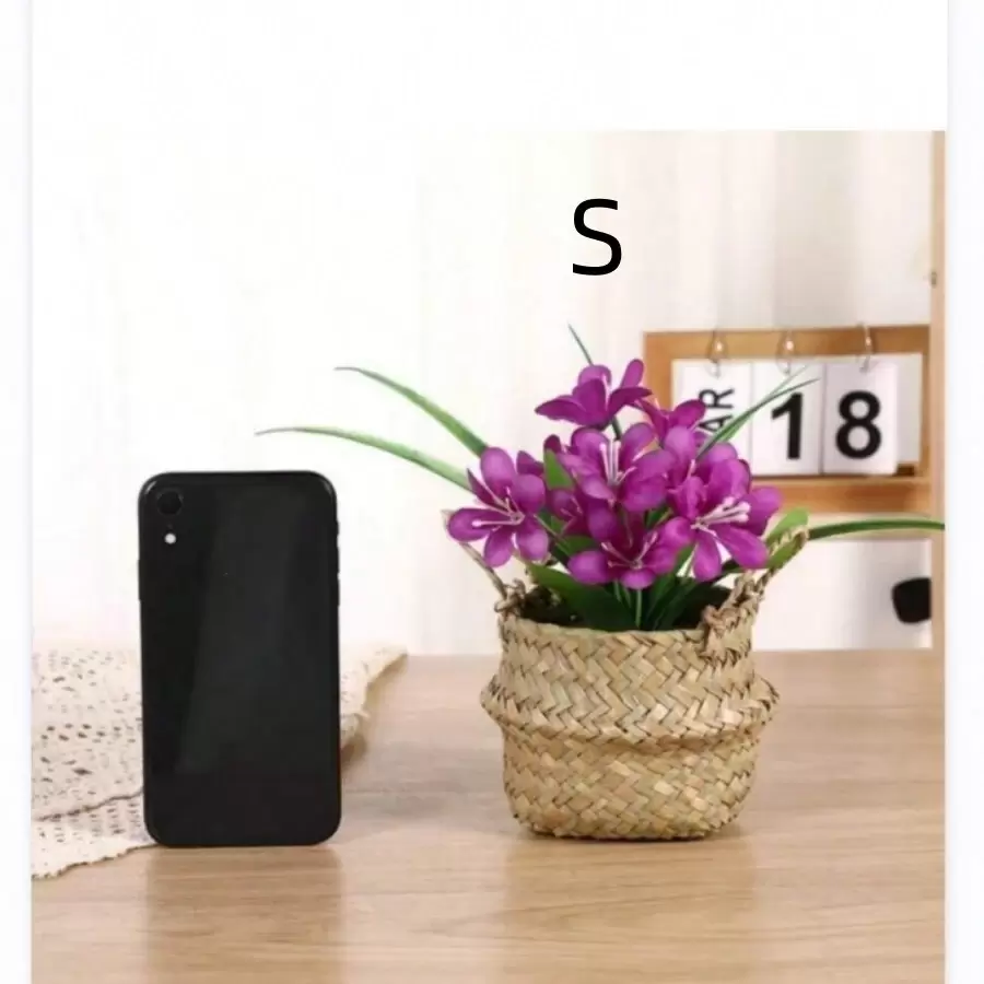 1個也可購買!2個手工編織迷你海草籃(13cm & 16cm)| 精巧、精緻且便攜的Ins風收納籃 | 斯堪地那維亞極簡可折疊編織花盆 / 手提藤編收納籃,適用於人造植物 - 駝色 - 查看 1