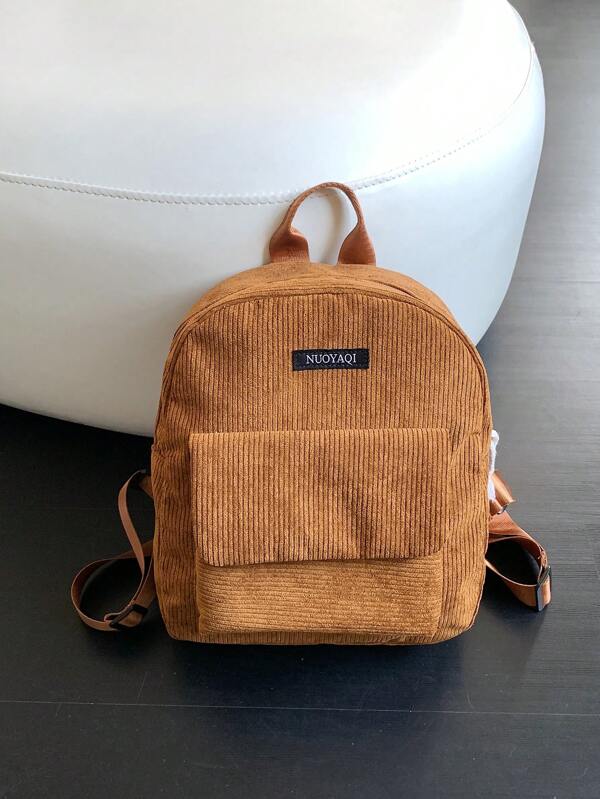 1 Peça Mochila Infantil De Ombro Com Zíper E Corduroy De Cor Sólida Para Uso Diário No Outono E Inverno