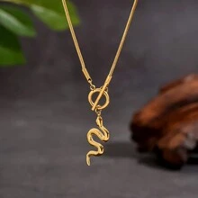 1只復古並個性化的蛇獸星座設計不鏽鋼吊墜鎖骨鏈,非常適合女性節日穿著