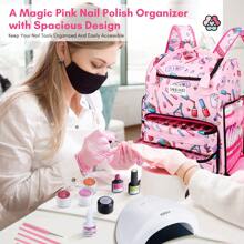 SAVILAND Nail Polish Organizer Bag: Waterproof Nail Polish Organizer Case Holds 80 Bottles & Nail Lamp, Large Nail Organizers And Storage Bag Nail Polish Travel Case Backpack Organizer For Nail Supply - 粉色 - 查看 7
