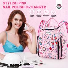 SAVILAND Nail Polish Organizer Bag: Waterproof Nail Polish Organizer Case Holds 80 Bottles & Nail Lamp, Large Nail Organizers And Storage Bag Nail Polish Travel Case Backpack Organizer For Nail Supply - 粉色 - 查看 2