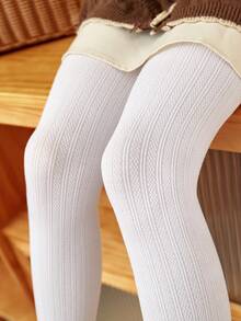 1 đôi Của Màu thuần Linh hoạt pantyhose Sọc Cổ điển Xà cạp Đối với Trẻ em Của Trung bình Đến Kích thước lớn - trắng - Xem 3